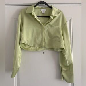 House of Harlow 1960 Light Green Cropped Button Down Shirt
